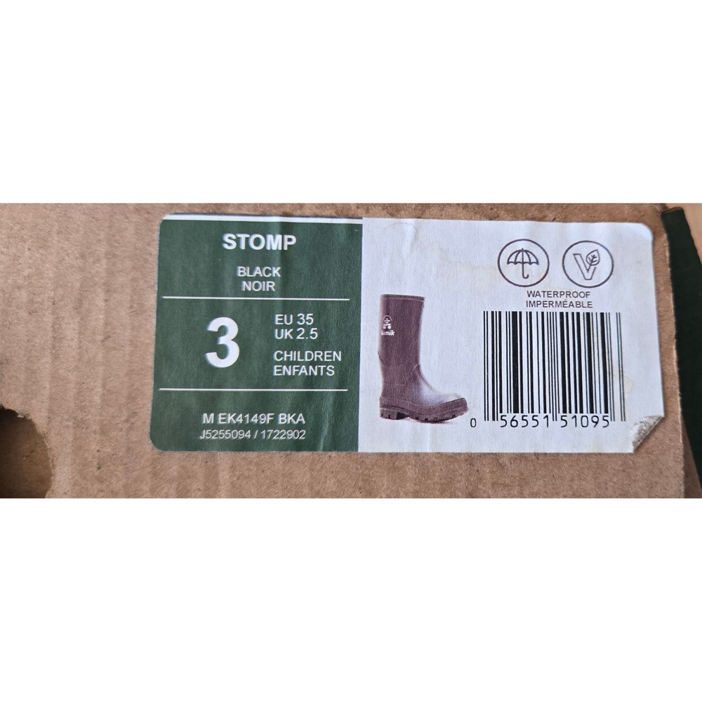 Kamik Stomp Kids Black Waterproof Rain Boots Size 3 EK4149F BKA Made in Canada - Picture 2 of 5